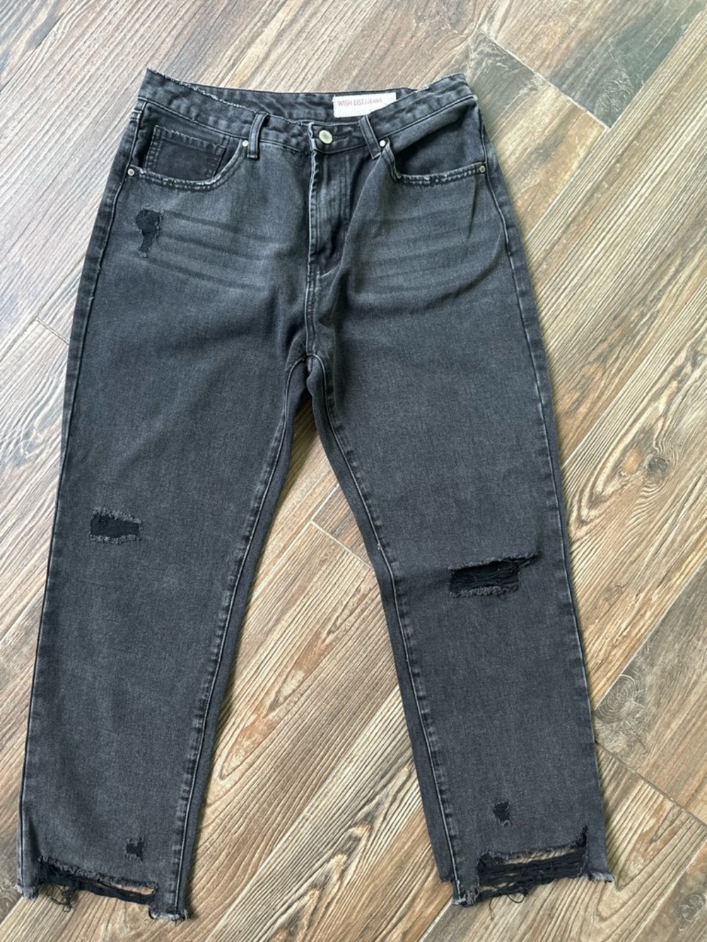 Wishlist Black Cropped Distressed Mom Jeans